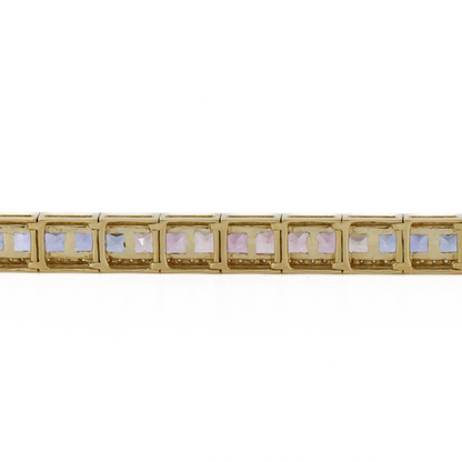 Yellow Gold Multi-Coloured Sapphire and Diamond Line Bracelet