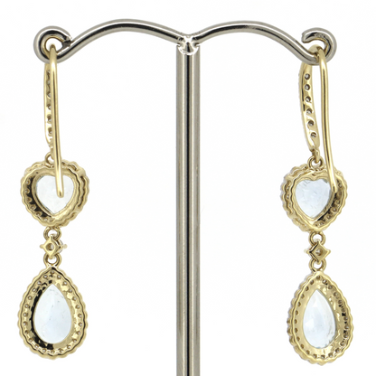 Yellow Gold Aquamarine & Diamond Halo Drop Earrings