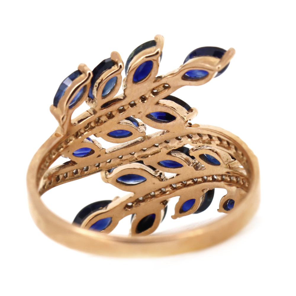 1.95ct Rose Gold Blue Sapphire and Diamond Fern Style Ring