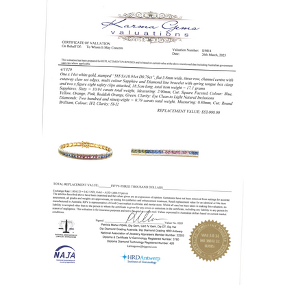 Yellow Gold Multi-Coloured Sapphire and Diamond Line Bracelet