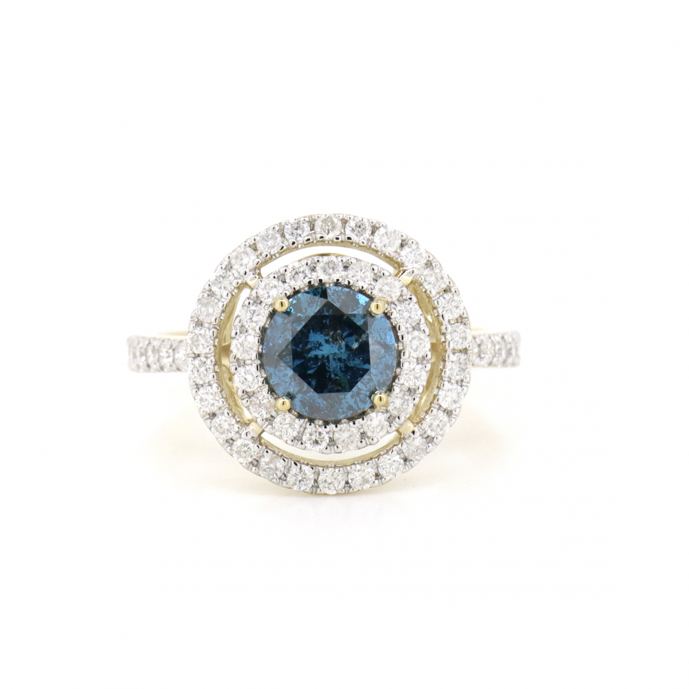 Blue Diamond Double Halo Ring