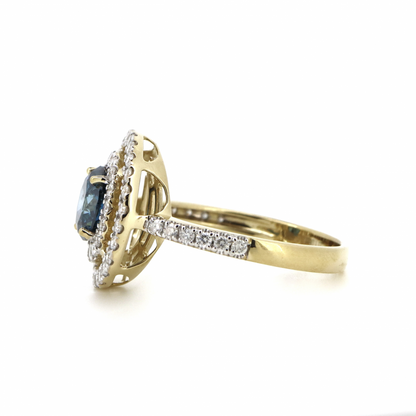 Blue Diamond Double Halo Ring