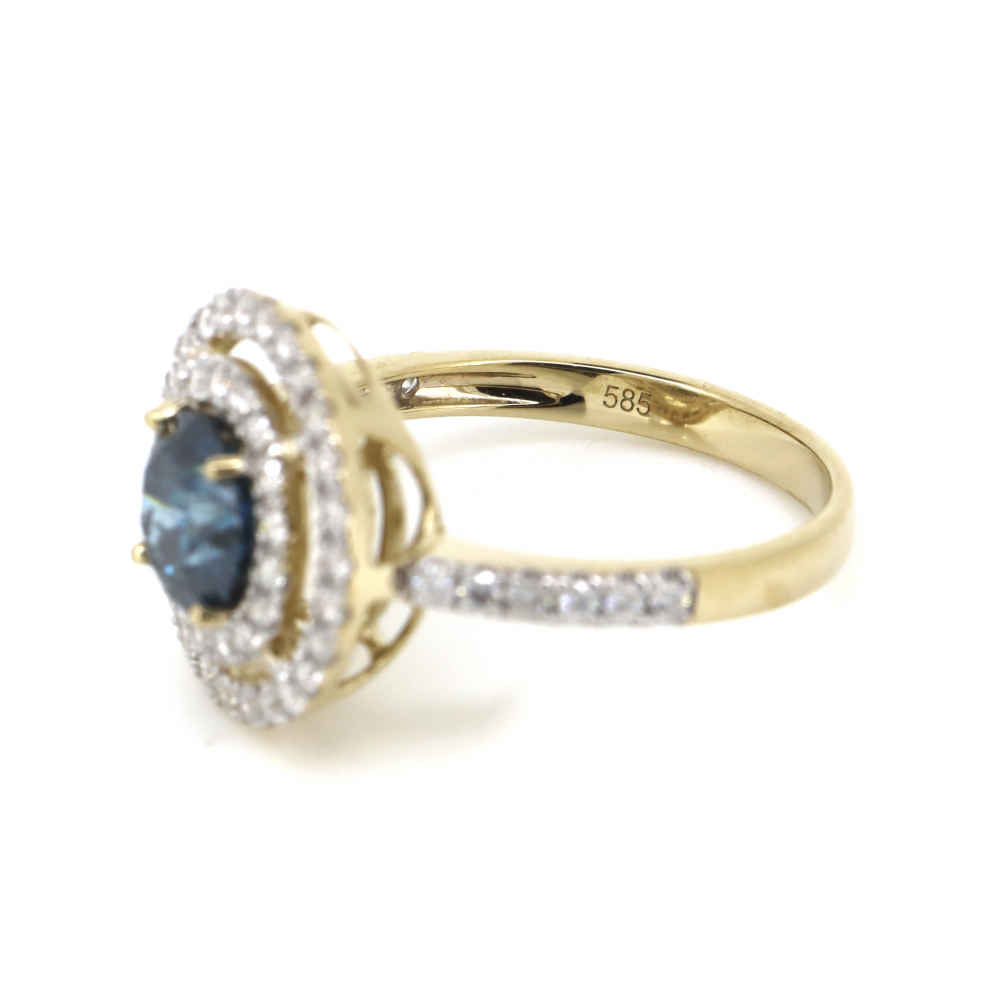 Blue Diamond Double Halo Ring