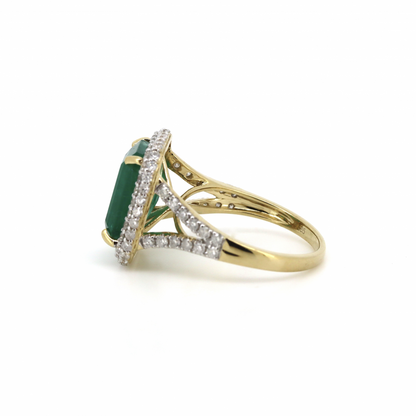 Yellow/White Gold Emerald and Diamond Halo Split Band Ring