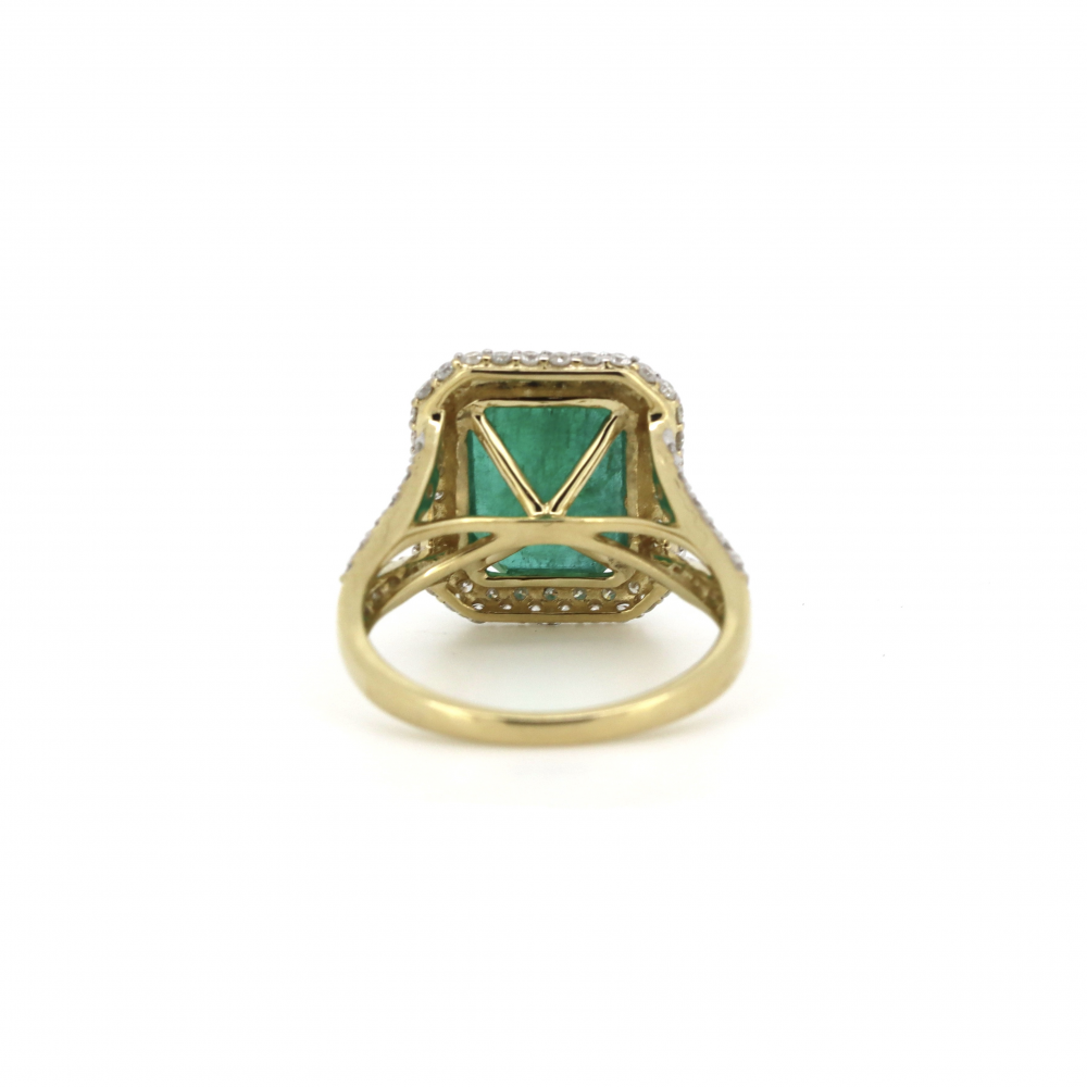 Yellow/White Gold Emerald and Diamond Halo Split Band Ring