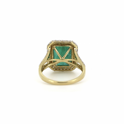 Yellow/White Gold Emerald and Diamond Halo Split Band Ring