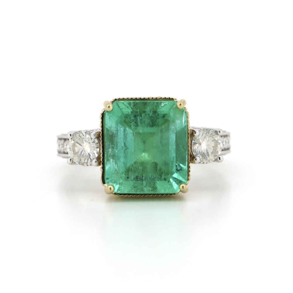 Colombian Emerald and Diamond Trilogy Ring