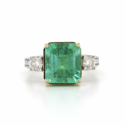 Colombian Emerald and Diamond Trilogy Ring