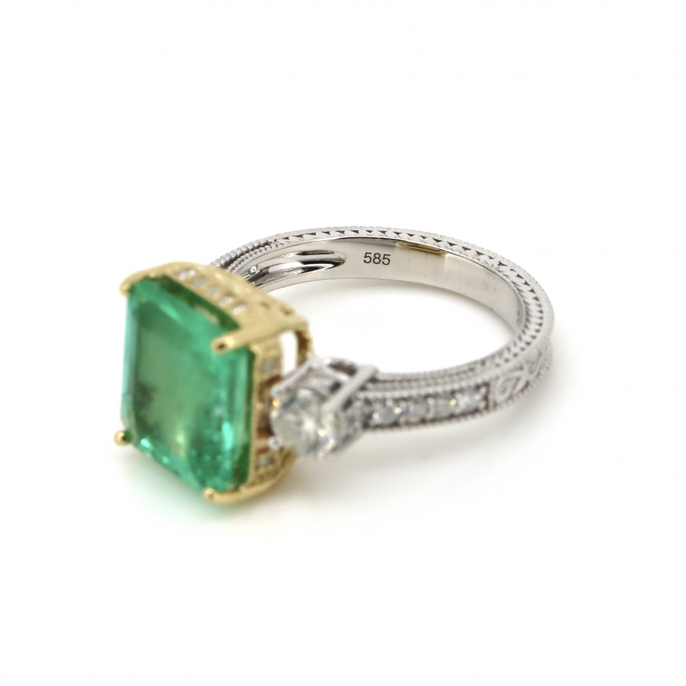 Colombian Emerald and Diamond Trilogy Ring