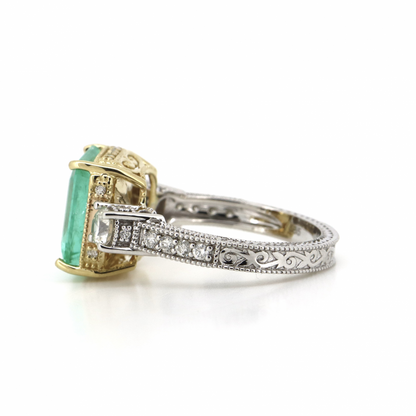 Colombian Emerald and Diamond Trilogy Ring