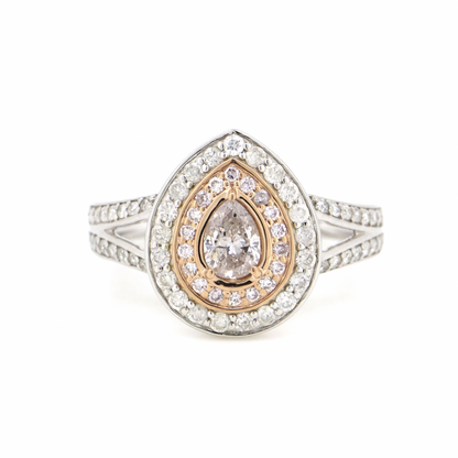 White & Rose Gold Pink Diamond Double Halo Ring