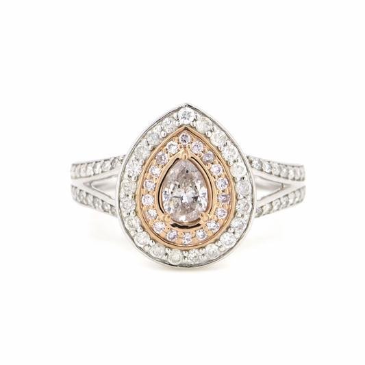 White & Rose Gold Pink Diamond Double Halo Ring