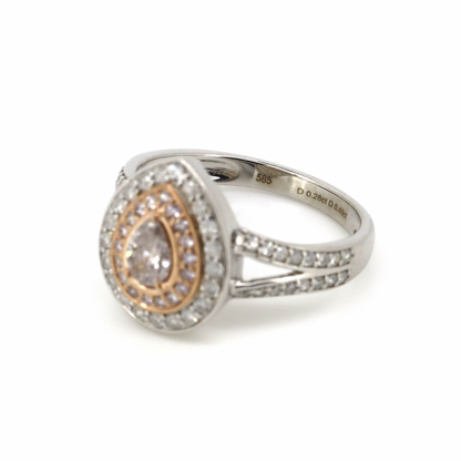 White & Rose Gold Pink Diamond Double Halo Ring