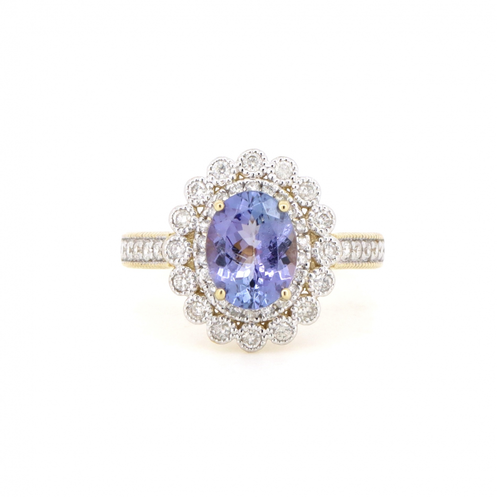 Tanzanite and Diamond Double Halo Ring