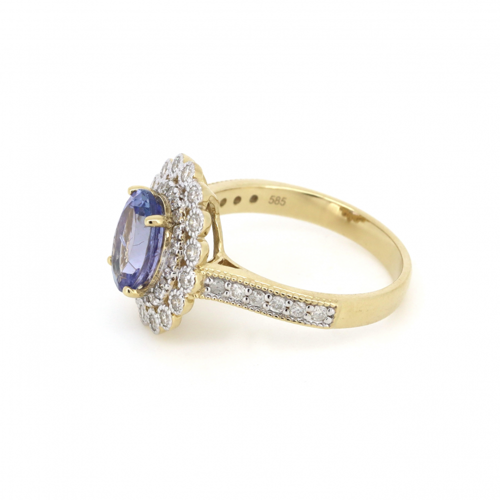 Tanzanite and Diamond Double Halo Ring