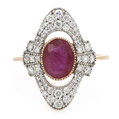 1.10ct Rose Gold Ruby and Diamond Vintage Inspired Ring