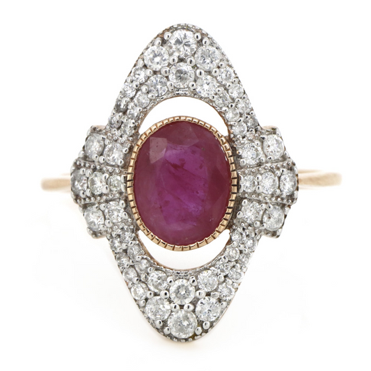 1.10ct Rose Gold Ruby and Diamond Vintage Inspired Ring