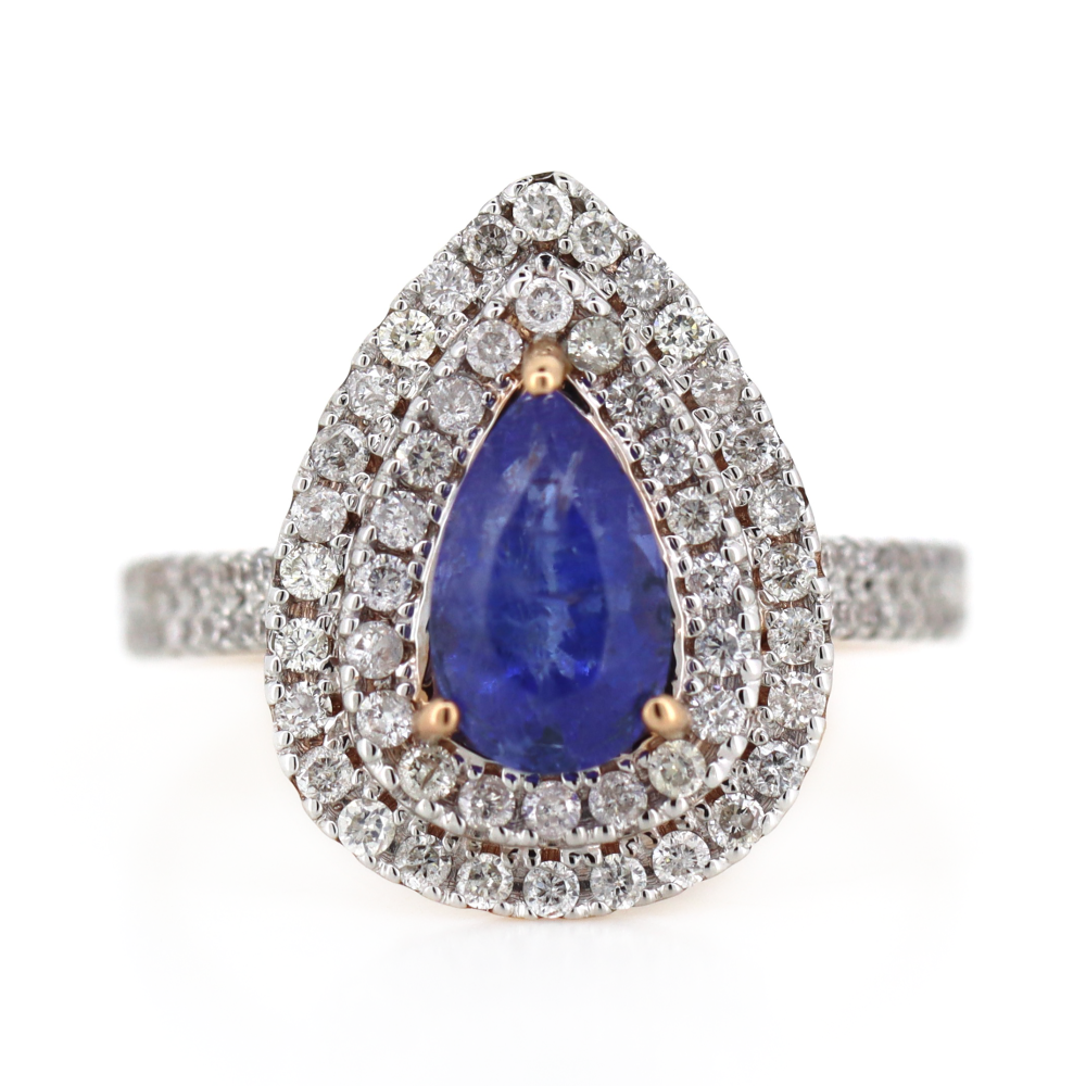 1.93ct Rose Gold Tanzanite and Diamond Double Halo Ring