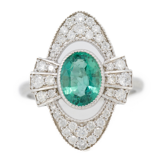 1.51ct White Gold Emerald and Diamond Art Deco Inspired Ring