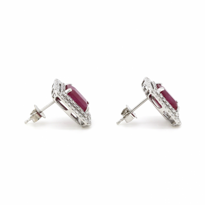 Ruby and Diamond, Double Halo Stud Earrings