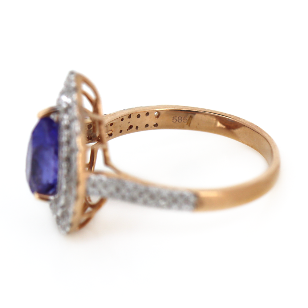 1.93ct Rose Gold Tanzanite and Diamond Double Halo Ring