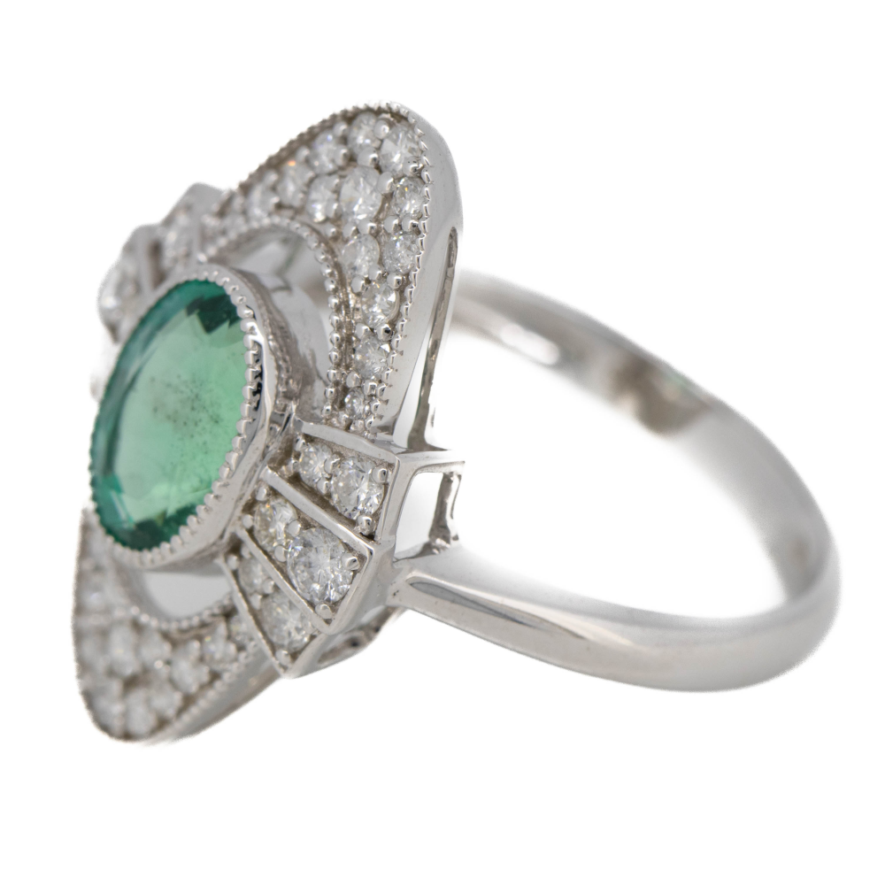 1.51ct White Gold Emerald and Diamond Art Deco Inspired Ring