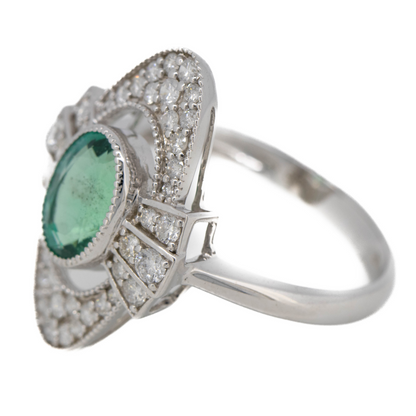1.51ct White Gold Emerald and Diamond Art Deco Inspired Ring