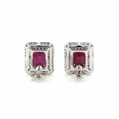 Ruby and Diamond, Double Halo Stud Earrings