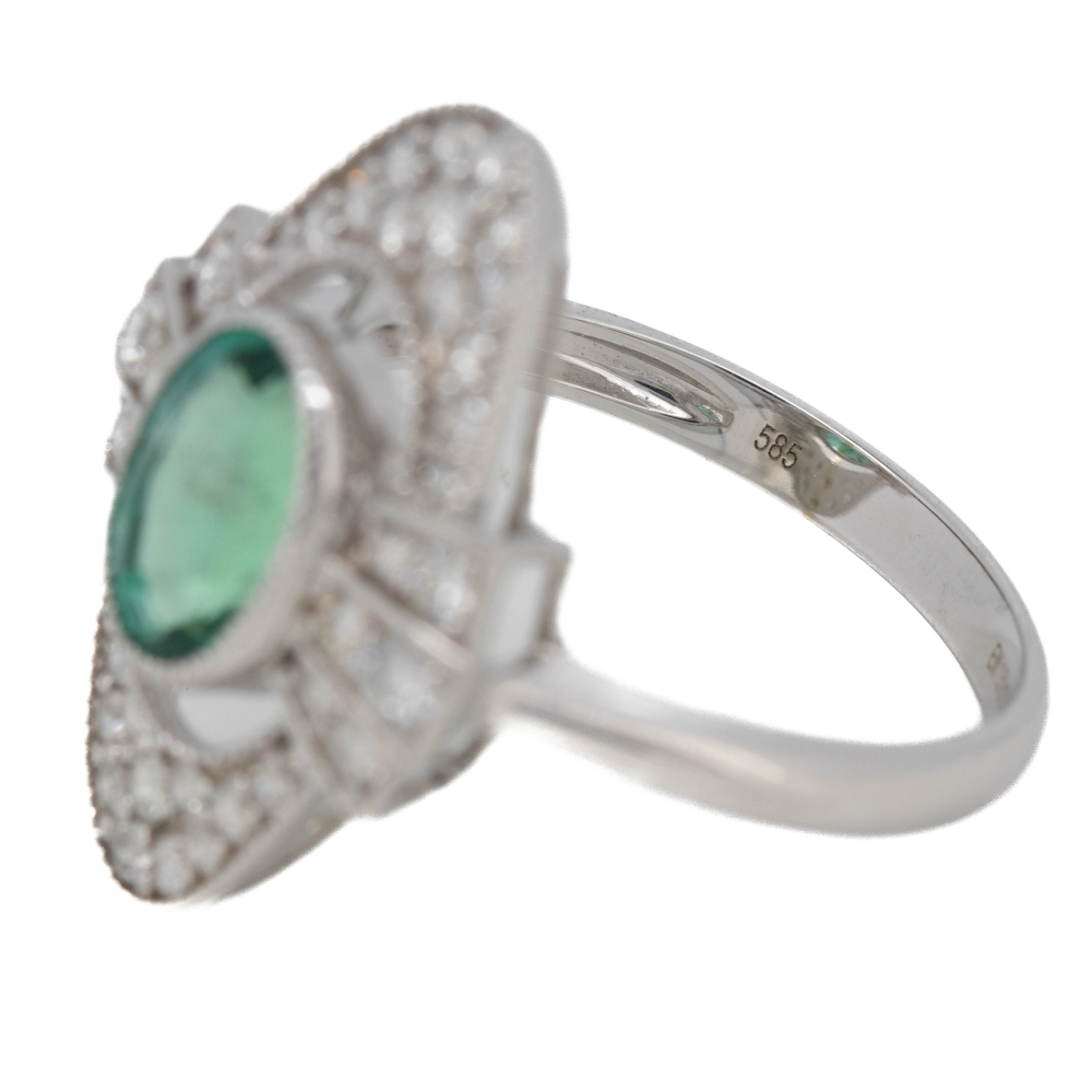 1.51ct White Gold Emerald and Diamond Art Deco Inspired Ring