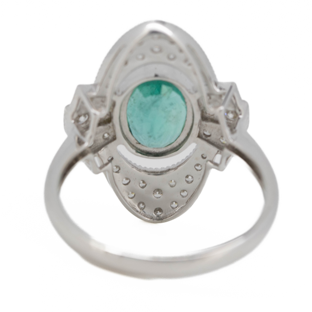 1.51ct White Gold Emerald and Diamond Art Deco Inspired Ring
