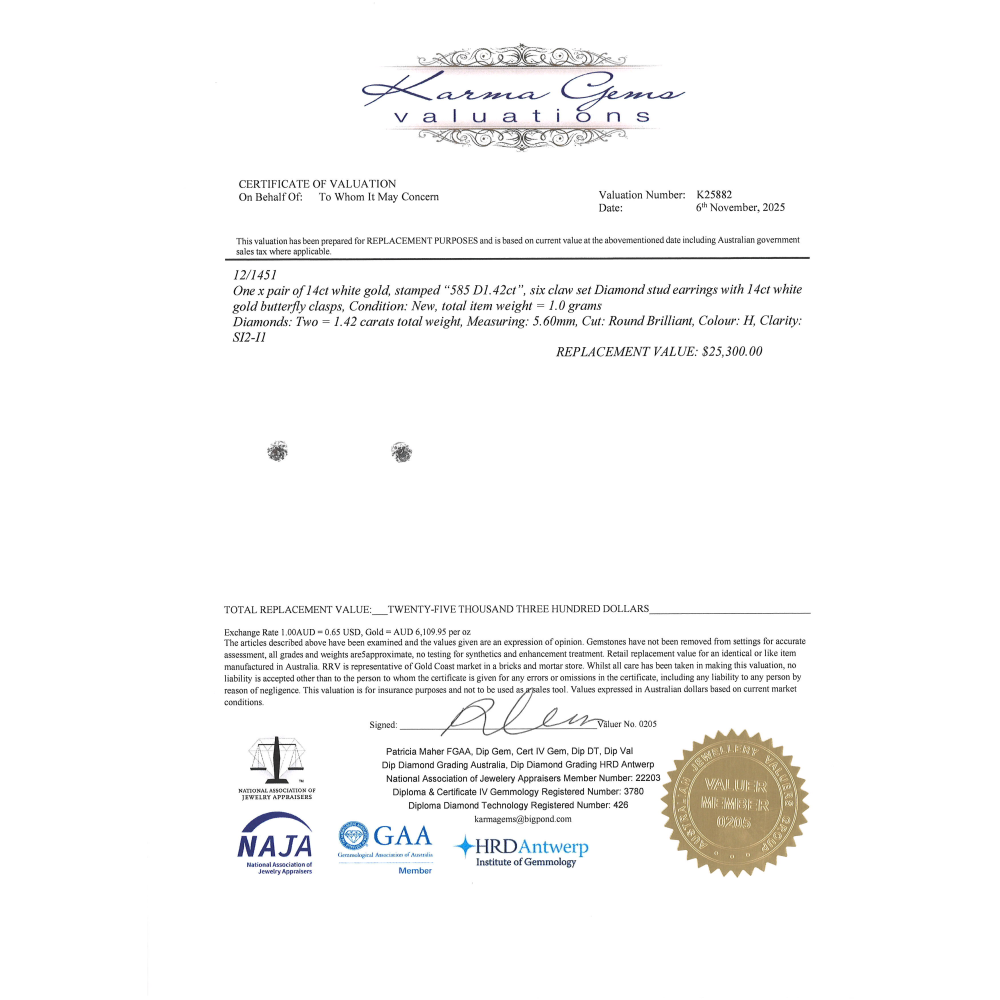 White Gold 1.42ct Diamond Stud Earrings