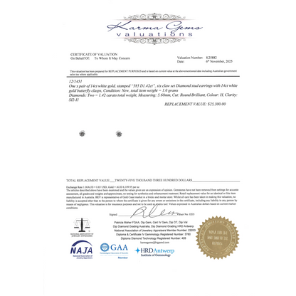 White Gold 1.42ct Diamond Stud Earrings