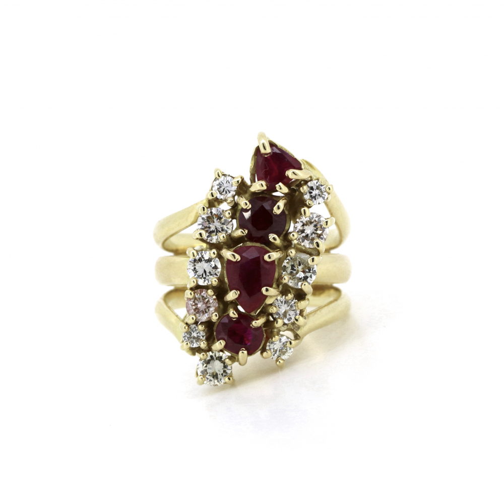 Yellow Gold Ruby and Diamond Cocktail Ring