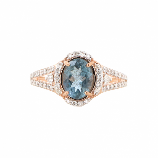 Rose Gold, Ruby and Diamond, Antique Style Halo Ring