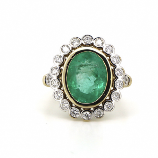 4.90ct Colombian Emerald and Diamond Halo Ring