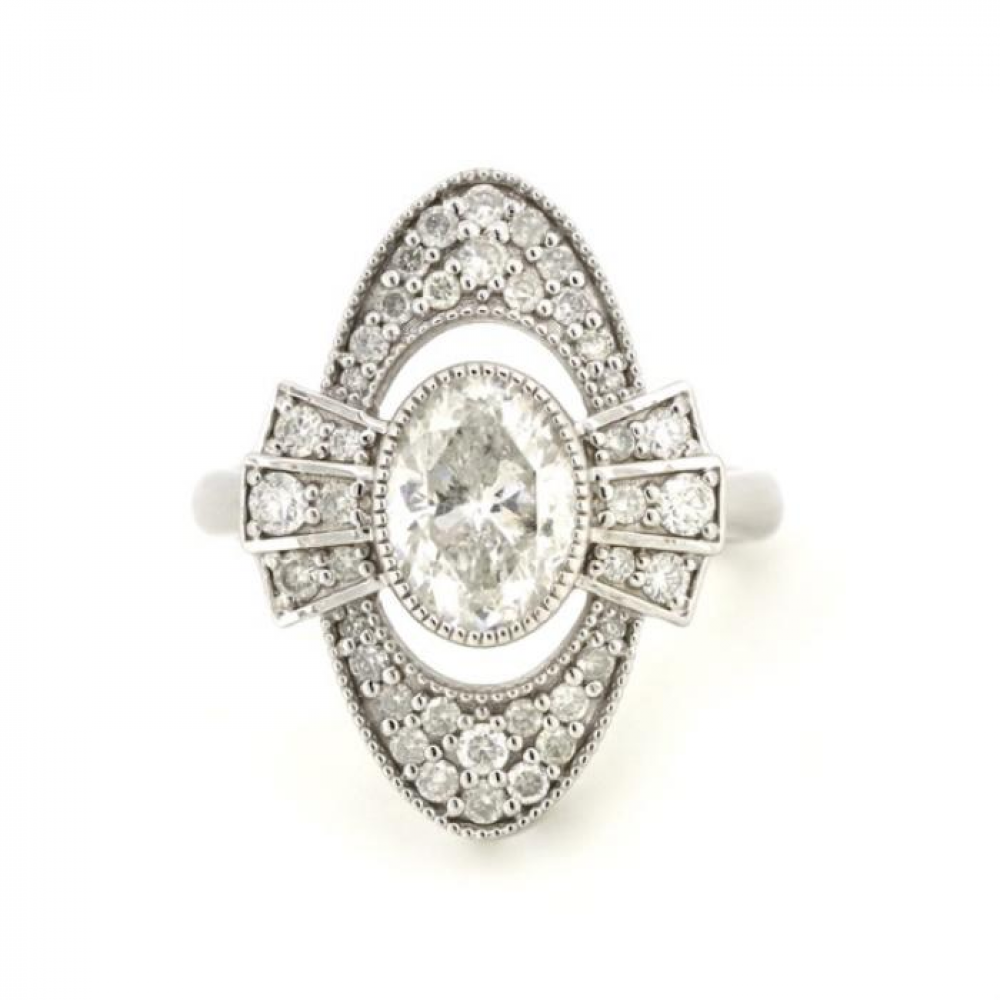 1.61ct  White Gold Diamond Art Deco Inspired Ring