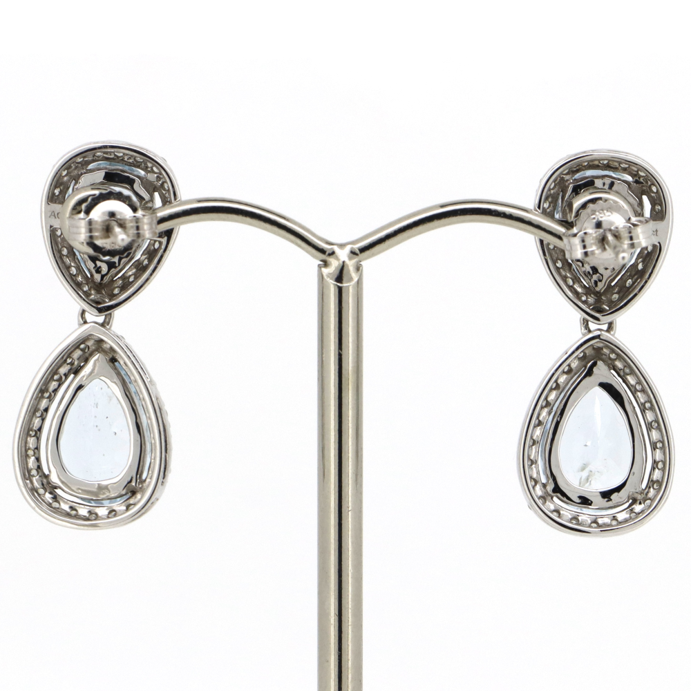3.34ct TSW White Gold Aquamarine and Diamond Halo Drop Earrings