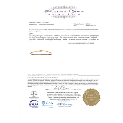 Yellow Gold 2.56ct Diamond Tennis Bracelet