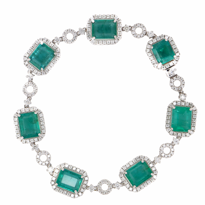 White Gold Emerald and Diamond Halo Bracelet