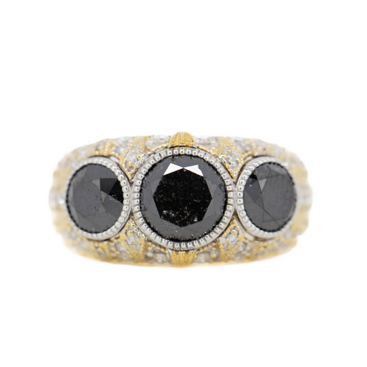 Rose/White Gold Black Diamond Trilogy Cluster Ring