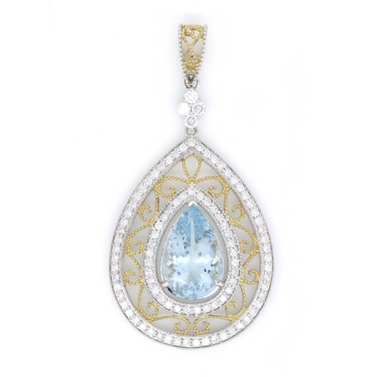 White/Yellow Gold, 6.71ct Aquamarine and Diamond, Statement Pendant