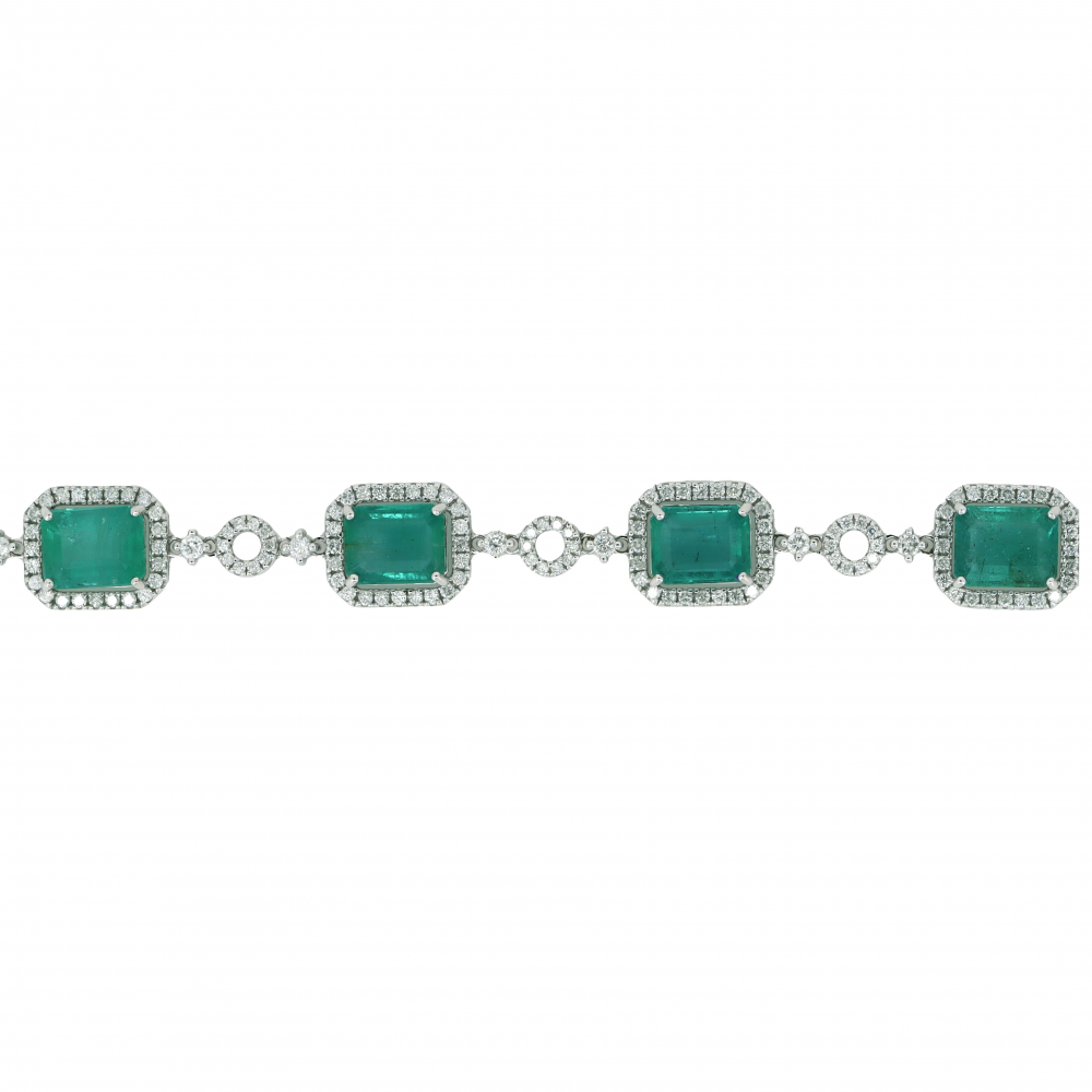 White Gold Emerald and Diamond Halo Bracelet