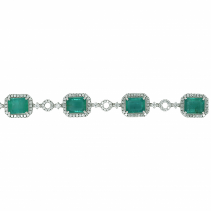 White Gold Emerald and Diamond Halo Bracelet