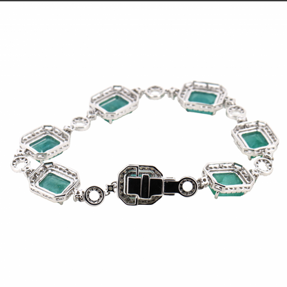 White Gold Emerald and Diamond Halo Bracelet