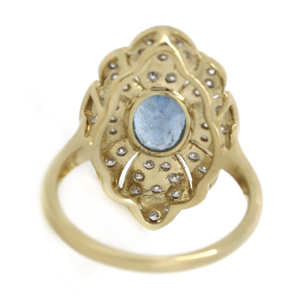 Yellow Gold Aquamarine and Diamond Antique Inspired Ring