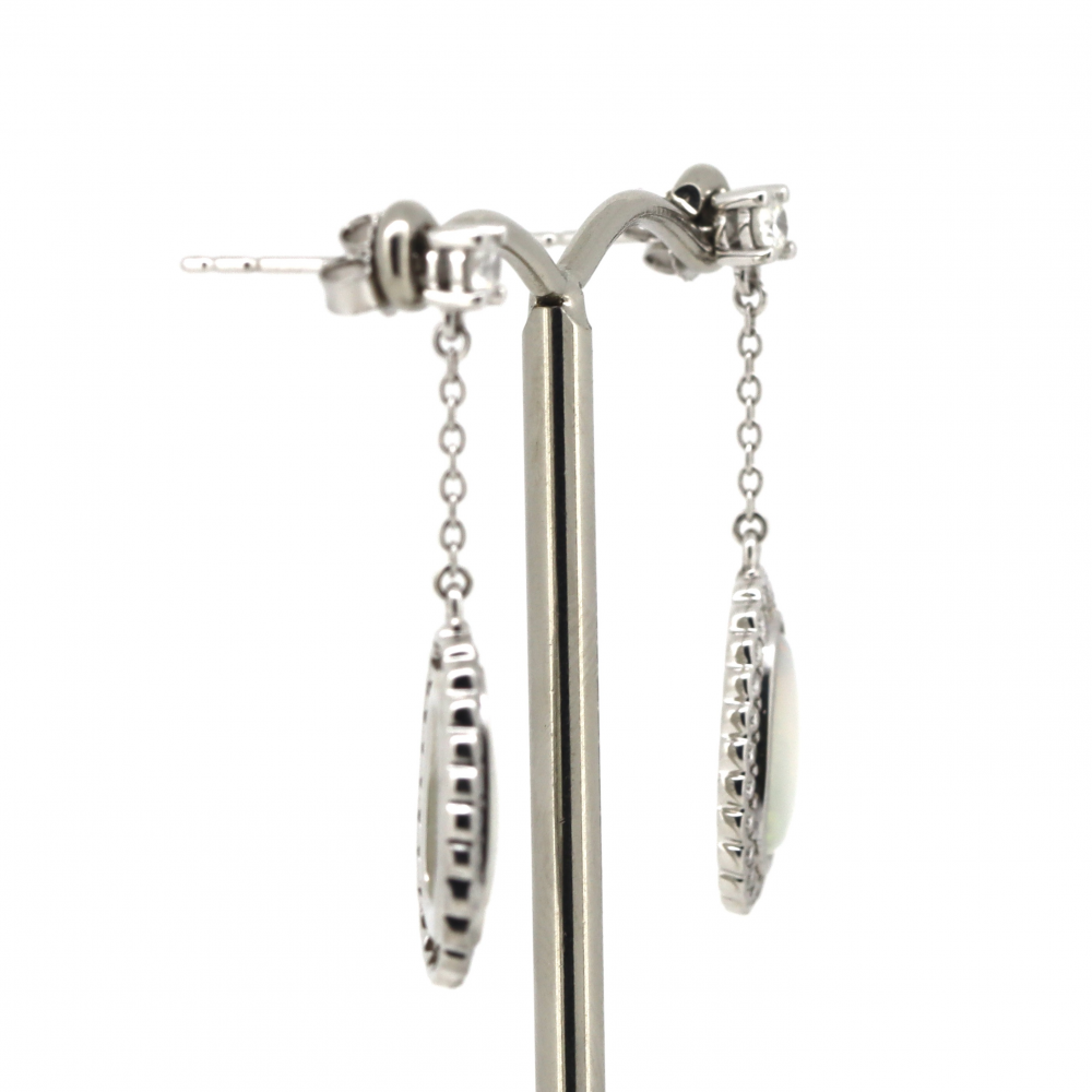 White Gold Andamooka Opal & Diamond Halo Drop Earrings