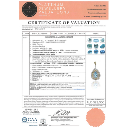 White/Yellow Gold, 6.71ct Aquamarine and Diamond, Statement Pendant