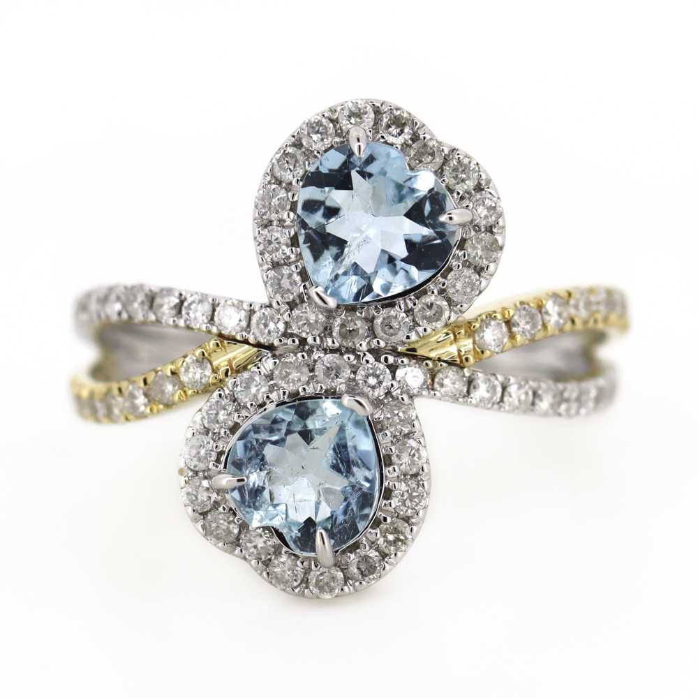 White/Yellow Gold Aquamarine and Diamond Split Band Ring