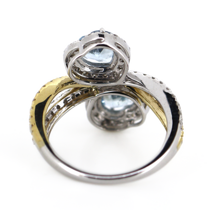 White/Yellow Gold Aquamarine and Diamond Split Band Ring