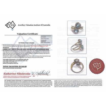 White/Yellow Gold Aquamarine and Diamond Split Band Ring